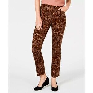 Charter Club Womens Petite 4P Brown Animal Print Straight Leg Jeans NWT AT75